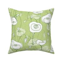 Stylized poppies - leaf green