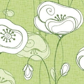 Stylized poppies - leaf green