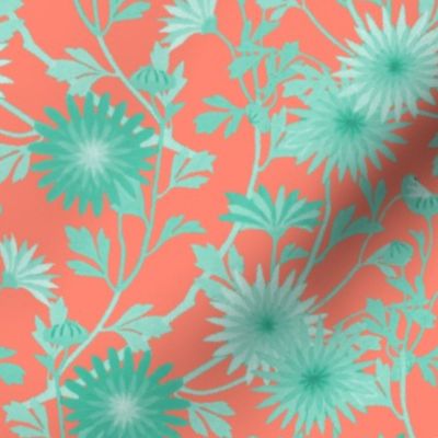 Springing Floral ~ Coral and Mint 