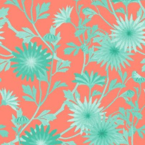 Springing Floral ~ Coral and Mint 