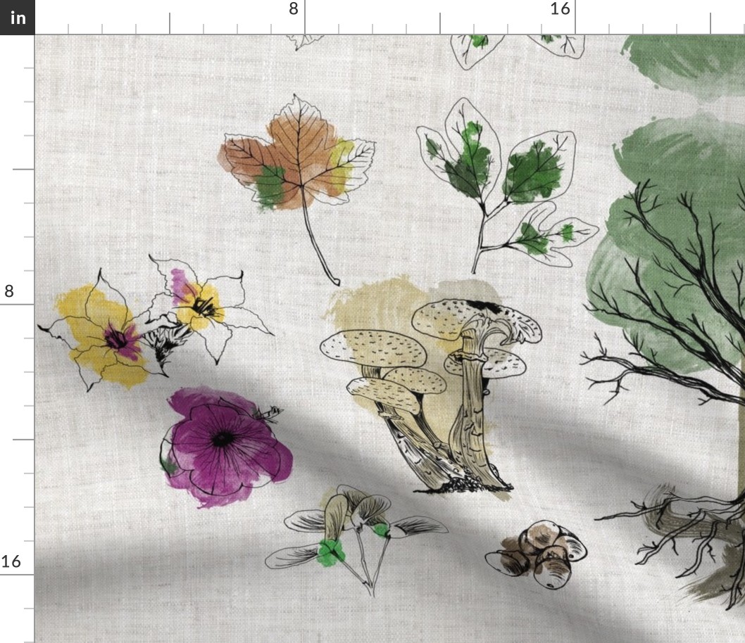Botanical Sketchbook in Watercolor on Fabric | Spoonflower