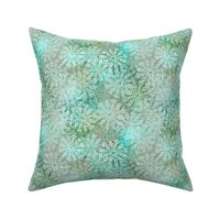 Scattered Loopy Snowflakes on Blue-Green