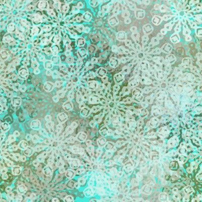 Scattered Loopy Snowflakes on Blue-Green