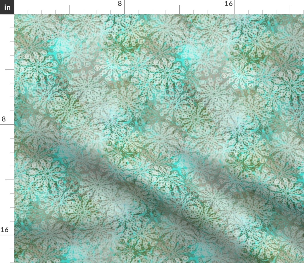 Scattered Loopy Snowflakes on Blue-Green