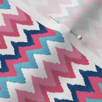 Small Scale Fuchsia Navy and Aqua Ikat Chevron