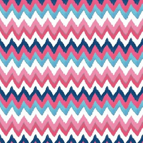 Small Scale Fuchsia Navy and Aqua Ikat Chevron