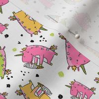 unicorn eating icecream pattern white