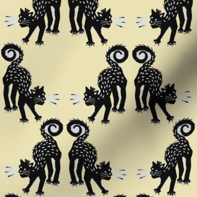 (NOW LARGER) Dueling cats on dark cream by Su_G_©SuSchaefer