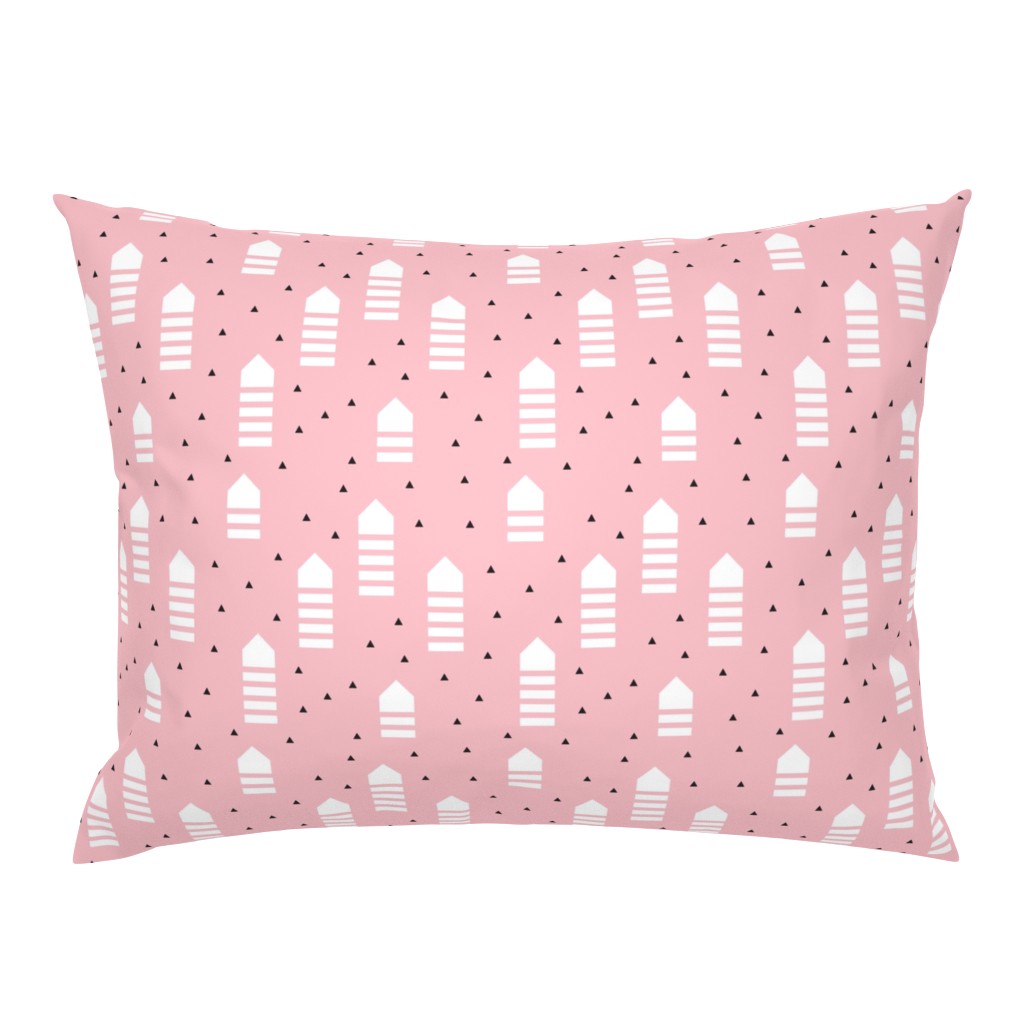 Abstract geometric arrows and triangles scandinavian style pastel pink design