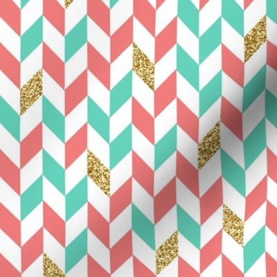 Mint Coral Gold Glitter Chevron Scatter