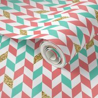 Mint Coral Gold Glitter Chevron Scatter