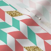 Mint Coral Gold Glitter Chevron Scatter