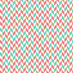 Mint Coral Gold Glitter Chevron Scatter