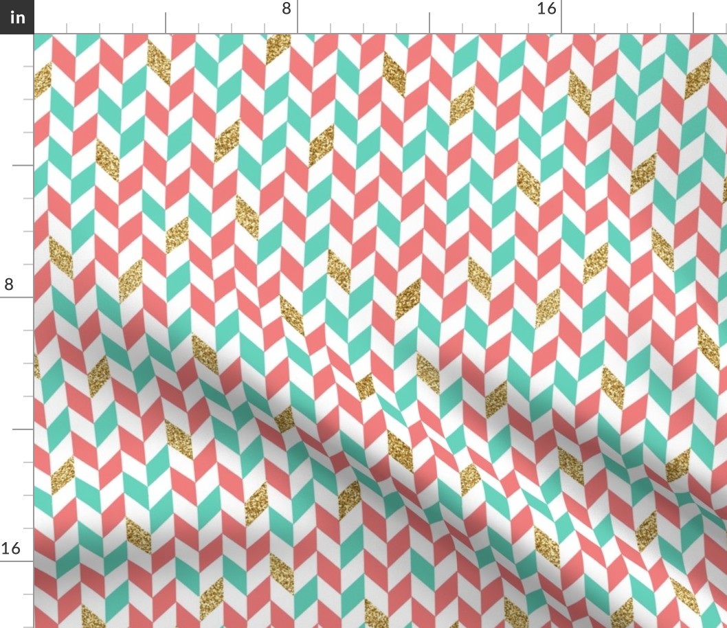 Mint Coral Gold Glitter Chevron Scatter