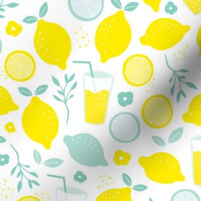 Hot summer lime and lemon fruit colorful lemonade illustration kitchen food print in yellow and mint