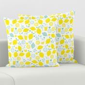 Hot summer lime and lemon fruit colorful lemonade illustration kitchen food print in yellow and mint