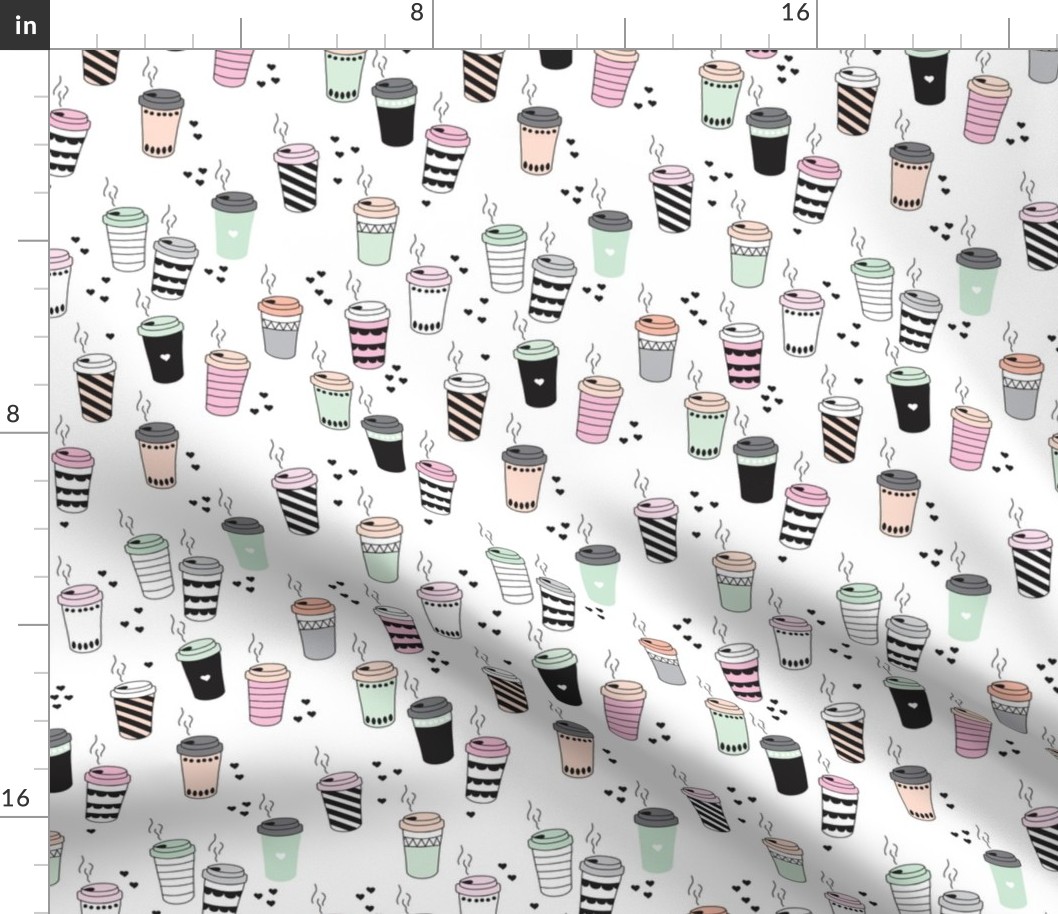 Coffee love never too hot for coffee take away cups illustration for addicts in black white mint and pink