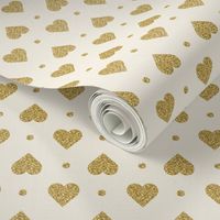 Faux Gold Glitter Hearts, Cotton White