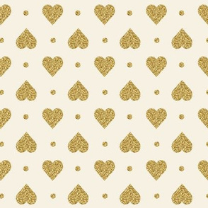 Faux Gold Glitter Hearts, Cotton White