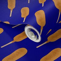 Mustard-Drizzled Corn Dog Delight on Blue