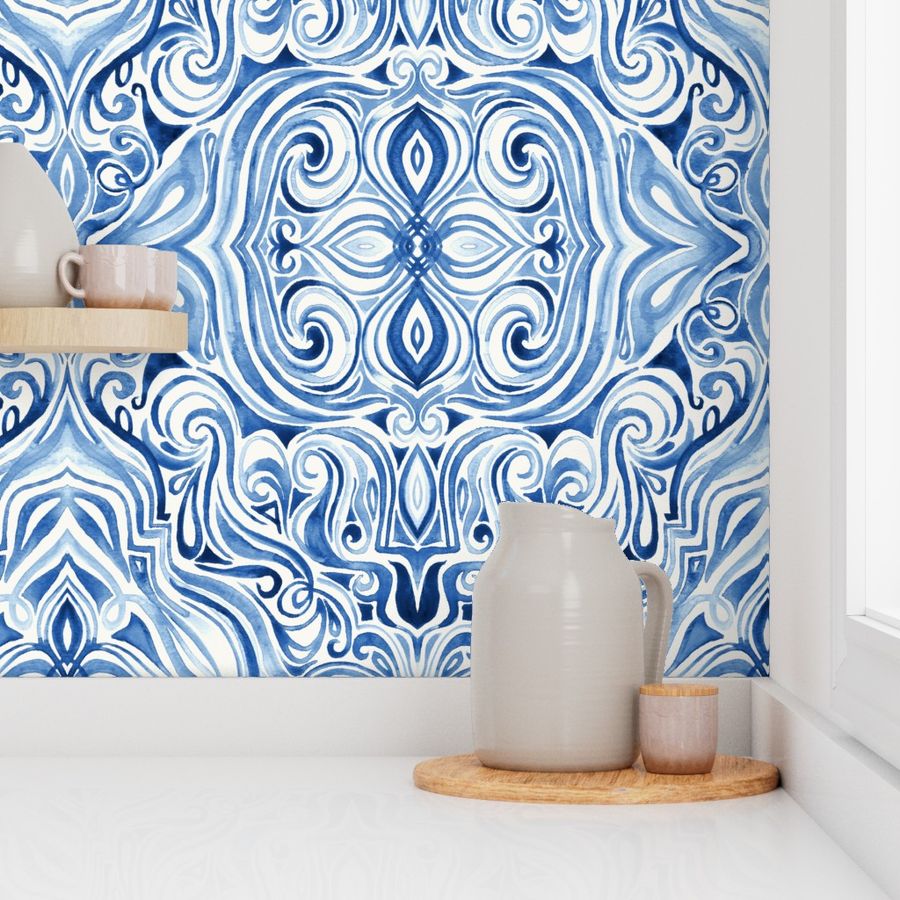 Indigo Blue Watercolor Swirl Pattern