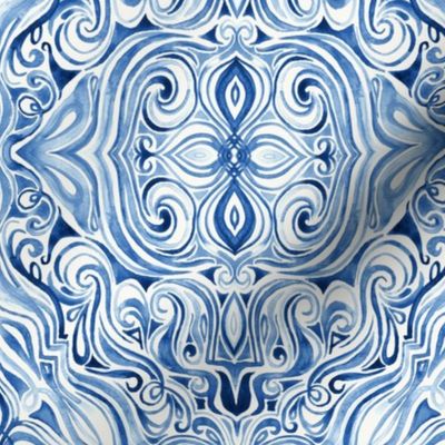 Indigo Blue Watercolor Swirl Pattern