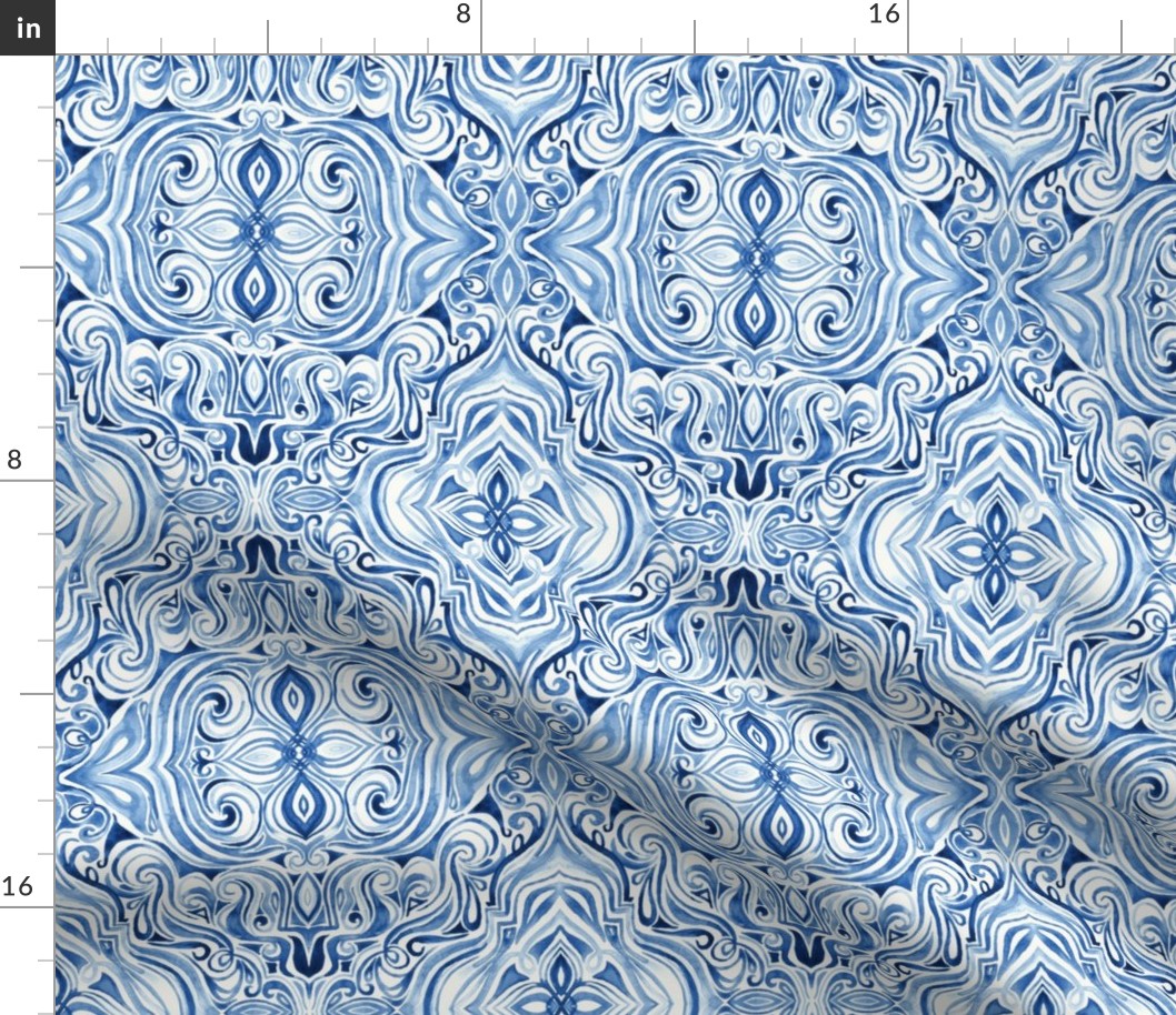 Indigo Blue Watercolor Swirl Pattern