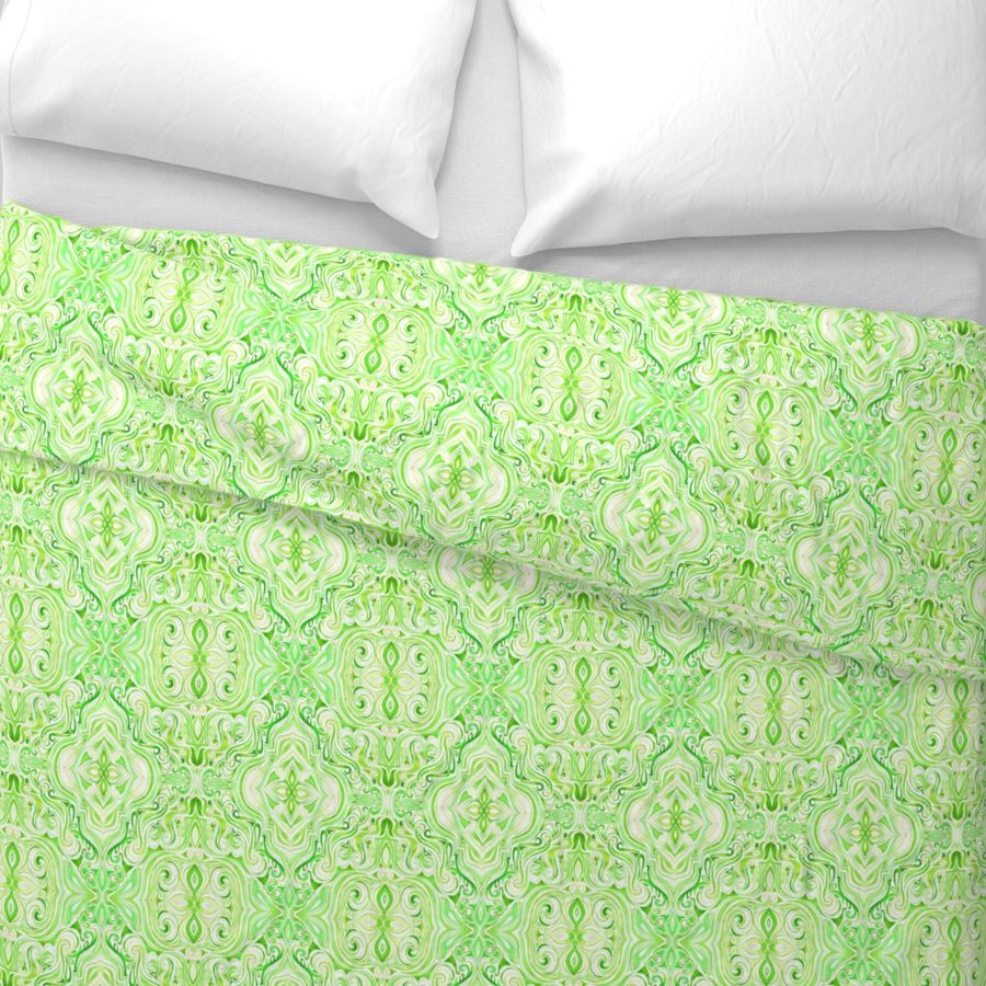 Lime Green and Cream Watercolor Swirls