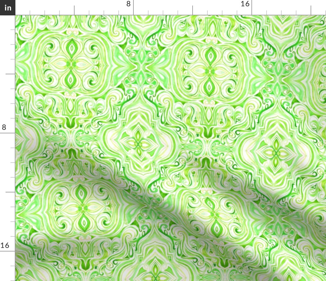 Lime Green and Cream Watercolor Swirls