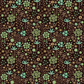 Golden - turquoise floral pattern on dark dackground