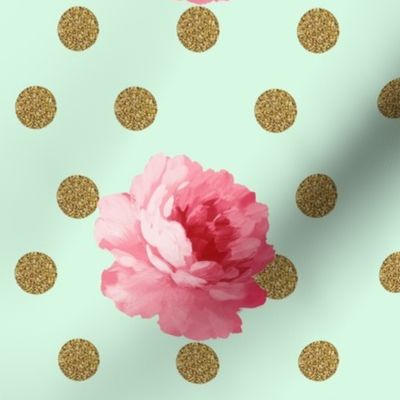 Flower and gold dot - mint