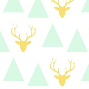 triangle deer head - mint and yellow