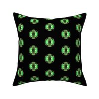 Green Pixellated Jewel Dots on Black