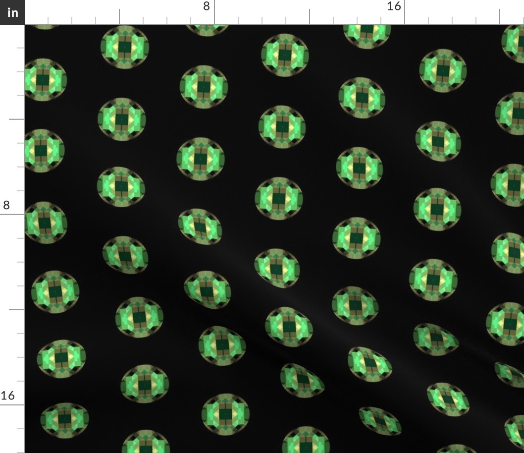 Green Pixellated Jewel Dots on Black