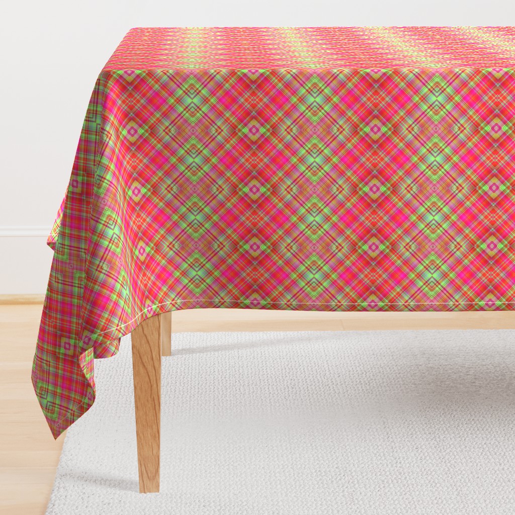 HOT GREEN AND RED FUCHSIA CHERRY DIAGONAL PLAID