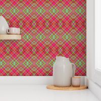 HOT GREEN AND RED FUCHSIA CHERRY DIAGONAL PLAID