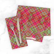 HOT GREEN AND RED FUCHSIA CHERRY DIAGONAL PLAID