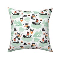 Cute kids historical hero theme viking battle ship whale and scandinavian woodland in mint and orange boys