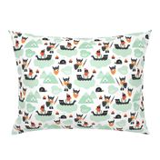 Cute kids historical hero theme viking battle ship whale and scandinavian woodland in mint and orange boys