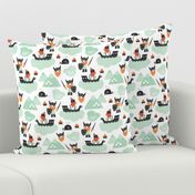 Cute kids historical hero theme viking battle ship whale and scandinavian woodland in mint and orange boys