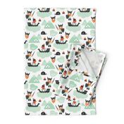 Cute kids historical hero theme viking battle ship whale and scandinavian woodland in mint and orange boys