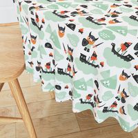 Cute kids historical hero theme viking battle ship whale and scandinavian woodland in mint and orange boys