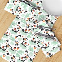 Cute kids historical hero theme viking battle ship whale and scandinavian woodland in mint and orange boys