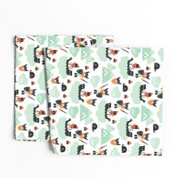 Cute kids historical hero theme viking battle ship whale and scandinavian woodland in mint and orange boys