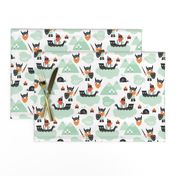 Cute kids historical hero theme viking battle ship whale and scandinavian woodland in mint and orange boys