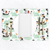 Cute kids historical hero theme viking battle ship whale and scandinavian woodland in mint and orange boys