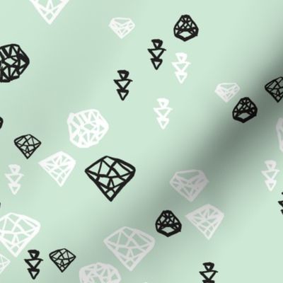 Pastel colors diamond and geometric gems in black white and soft mint