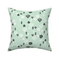 Pastel colors diamond and geometric gems in black white and soft mint