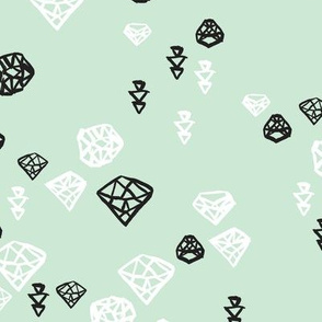 Pastel colors diamond and geometric gems in black white and soft mint