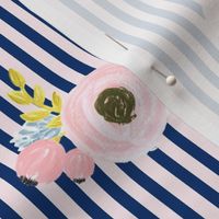 Single flower with stripes - light pink and navy